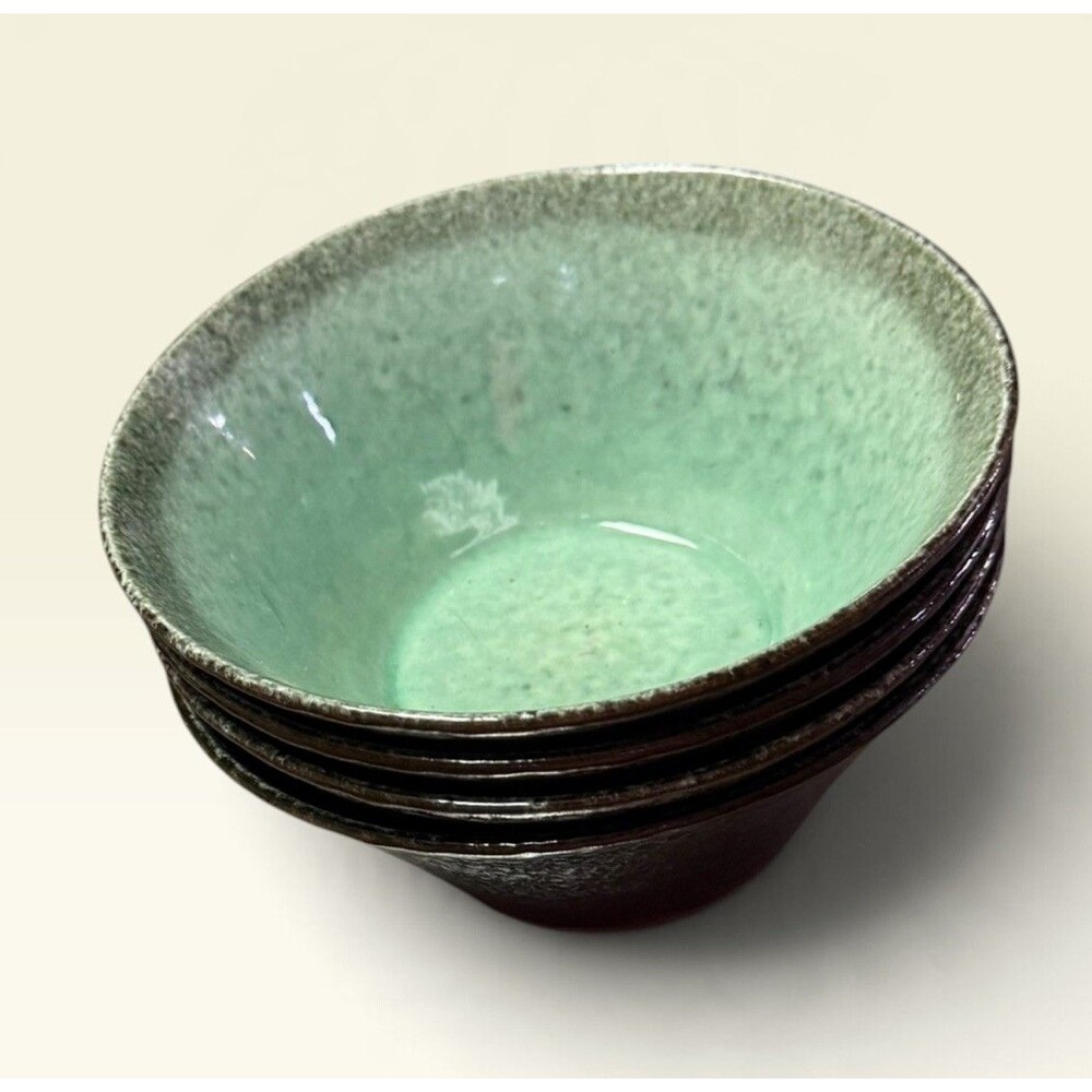 Gibson Elite Green Lantern Double Bowl Terracotta Cereal Bowls (Set Of 4) 6.75”